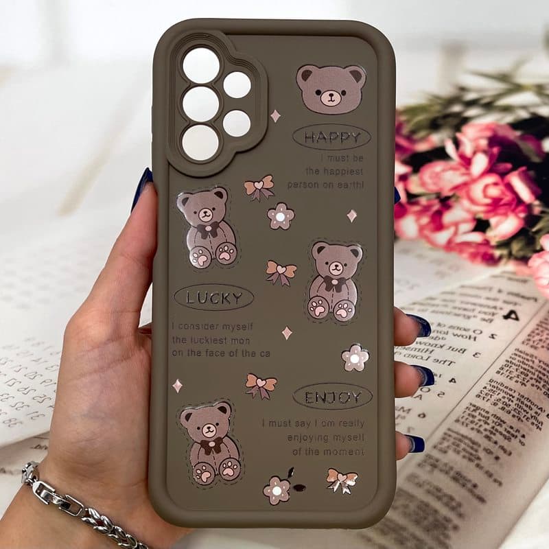 قاب گوشی Galaxy A13 4G / Galaxy A04S سامسونگ Nivox Case سیلیکونی Solid محافظ لنز دار طرح تدی قهوه ای کد 238927
