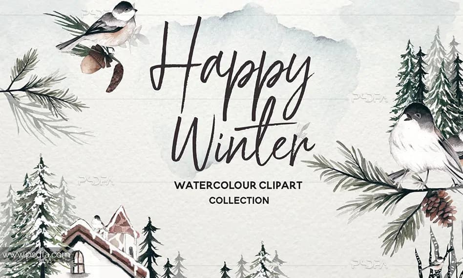 کلیپ آرت طرح آبرنگی عناصر طراحی زمستان – Winter Watercolor