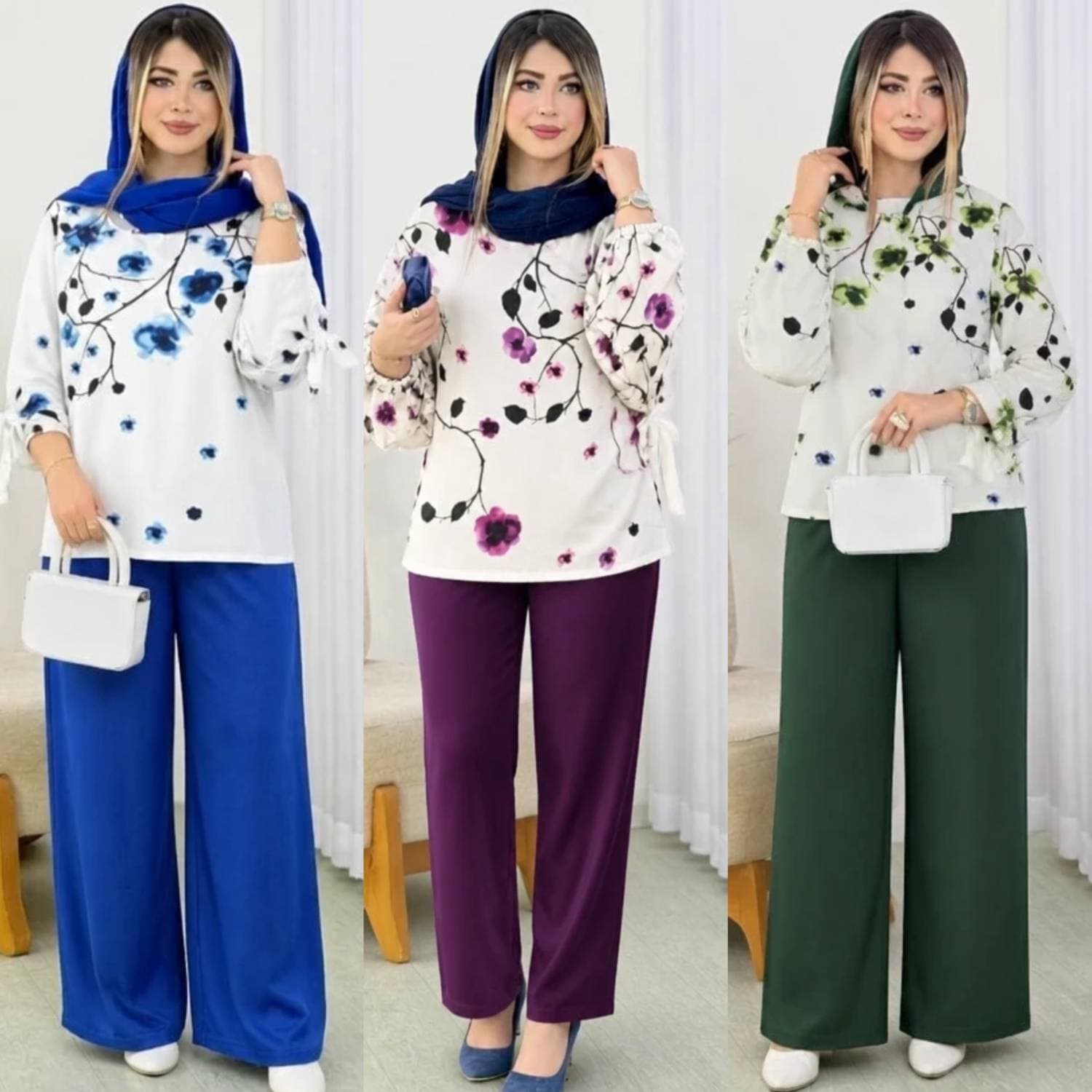ست شومیز و شلوار زنانه شکوفه بوگاتی طرح گل (کد: 9915)