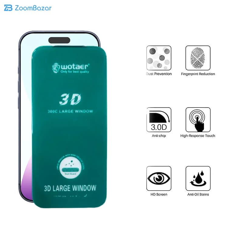 گلس اپیکوی مدل Wotaer 3D Large Window مناسب برای گوشی موبایل اپل iPhone 17/ 17 Pro / 16 Pro — تصویر ۳