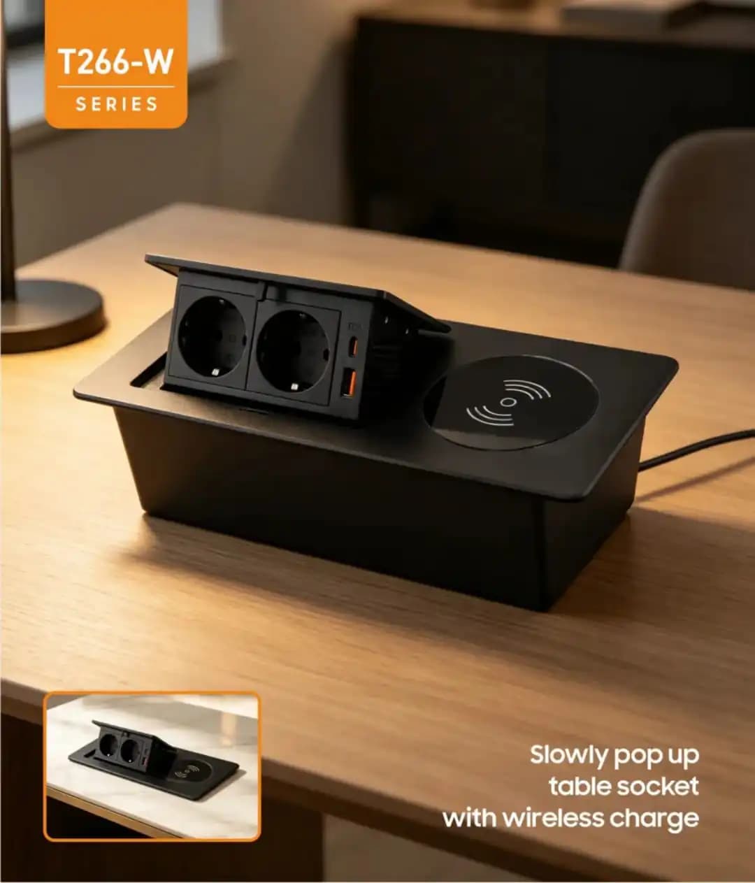 پریز تو کار کابینتی با شارژر وایرلس مدل T266w CAMAX