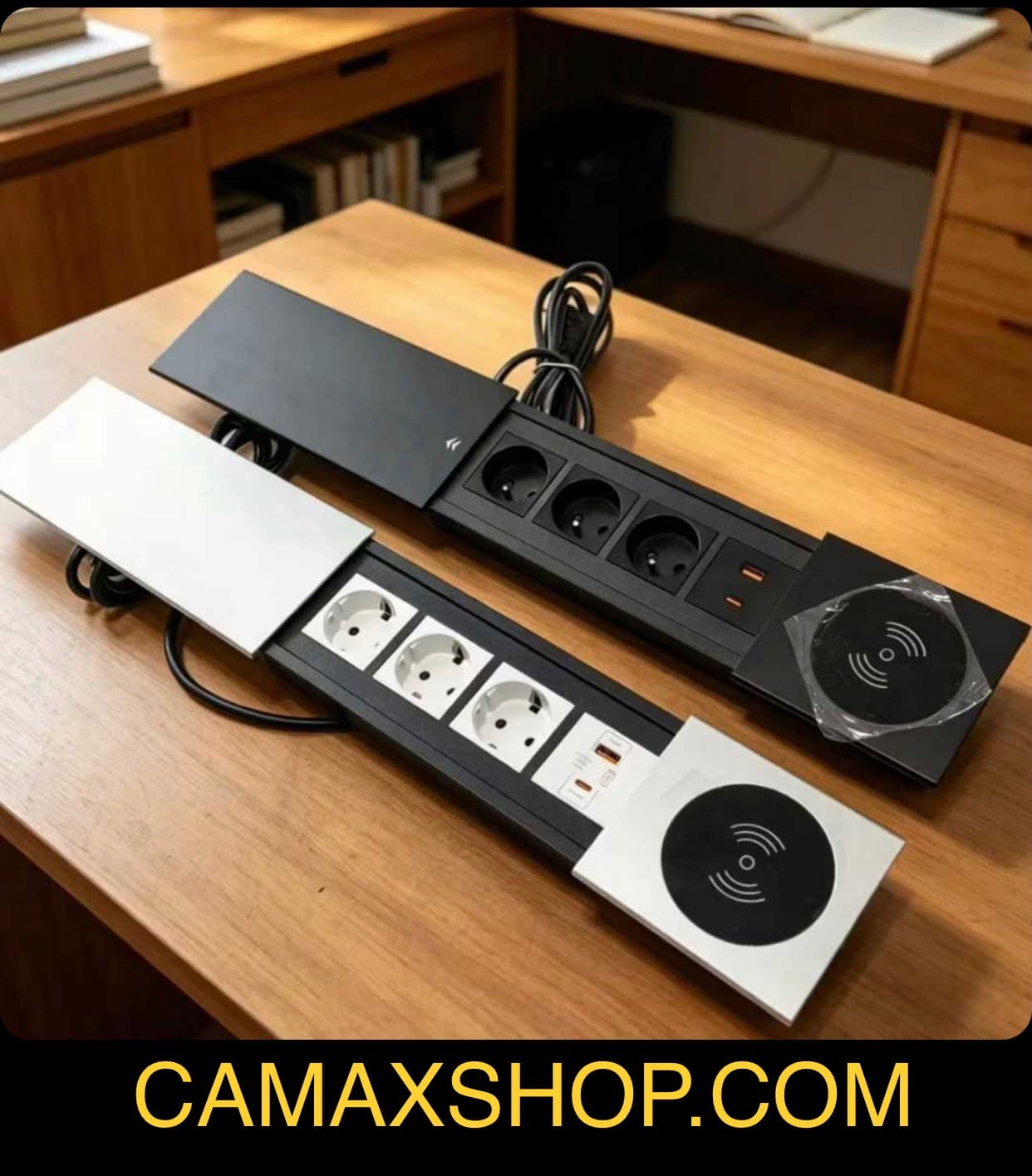 پریز تو کار کشویی رو میزی با شارژر وایرلس و فست شارژ CAMAX
