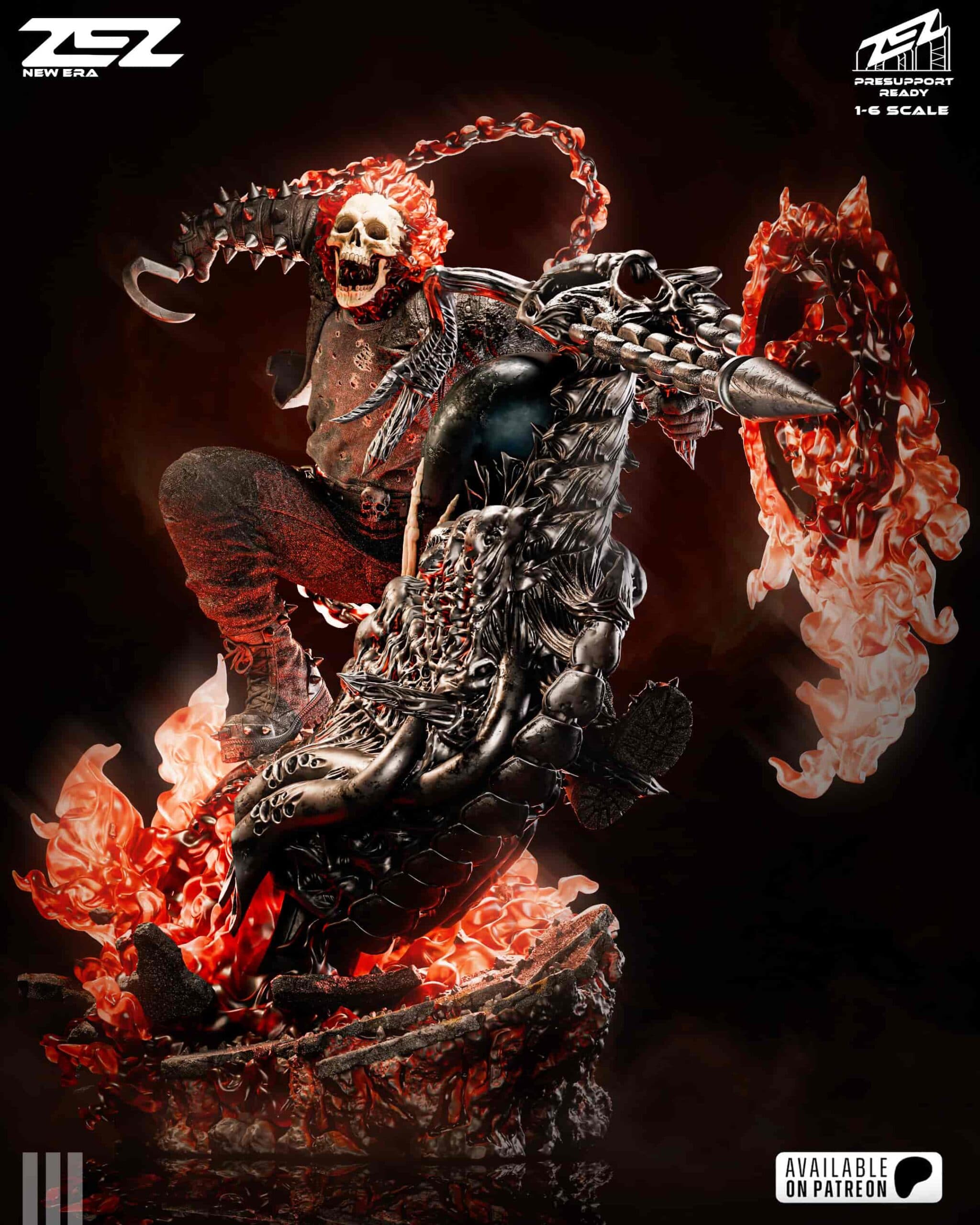 🔥🏍️ فیگور گوست رایدر (Ghost Rider) روح سوار جهنمی | ارتفاع 32 سانتیمتر | جنس PLA+