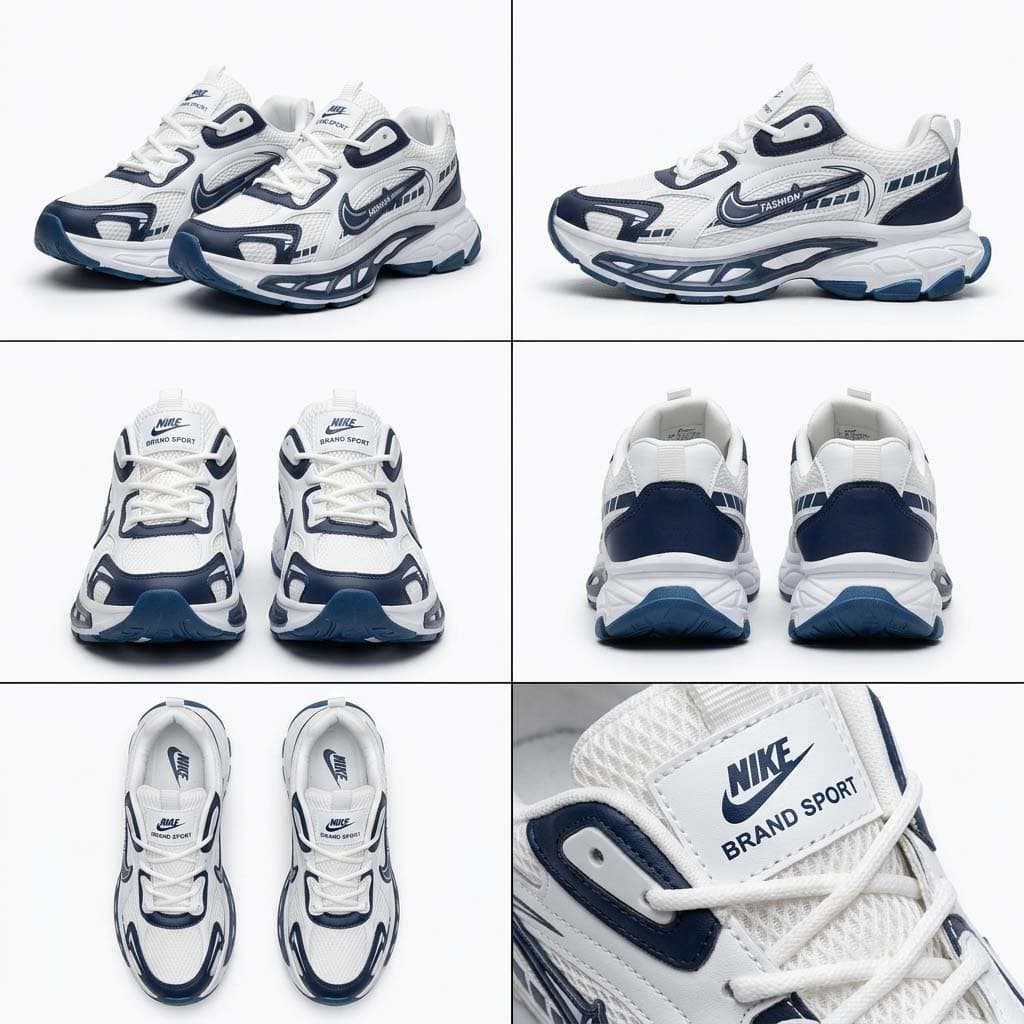 کتونی مردانه فشن سفید سرمه ای | Men’s White Navy Blue Fashion Sneakers — تصویر ۴