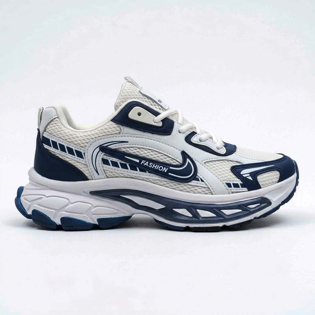 کتونی مردانه فشن سفید سرمه ای | Men’s White Navy Blue Fashion Sneakers