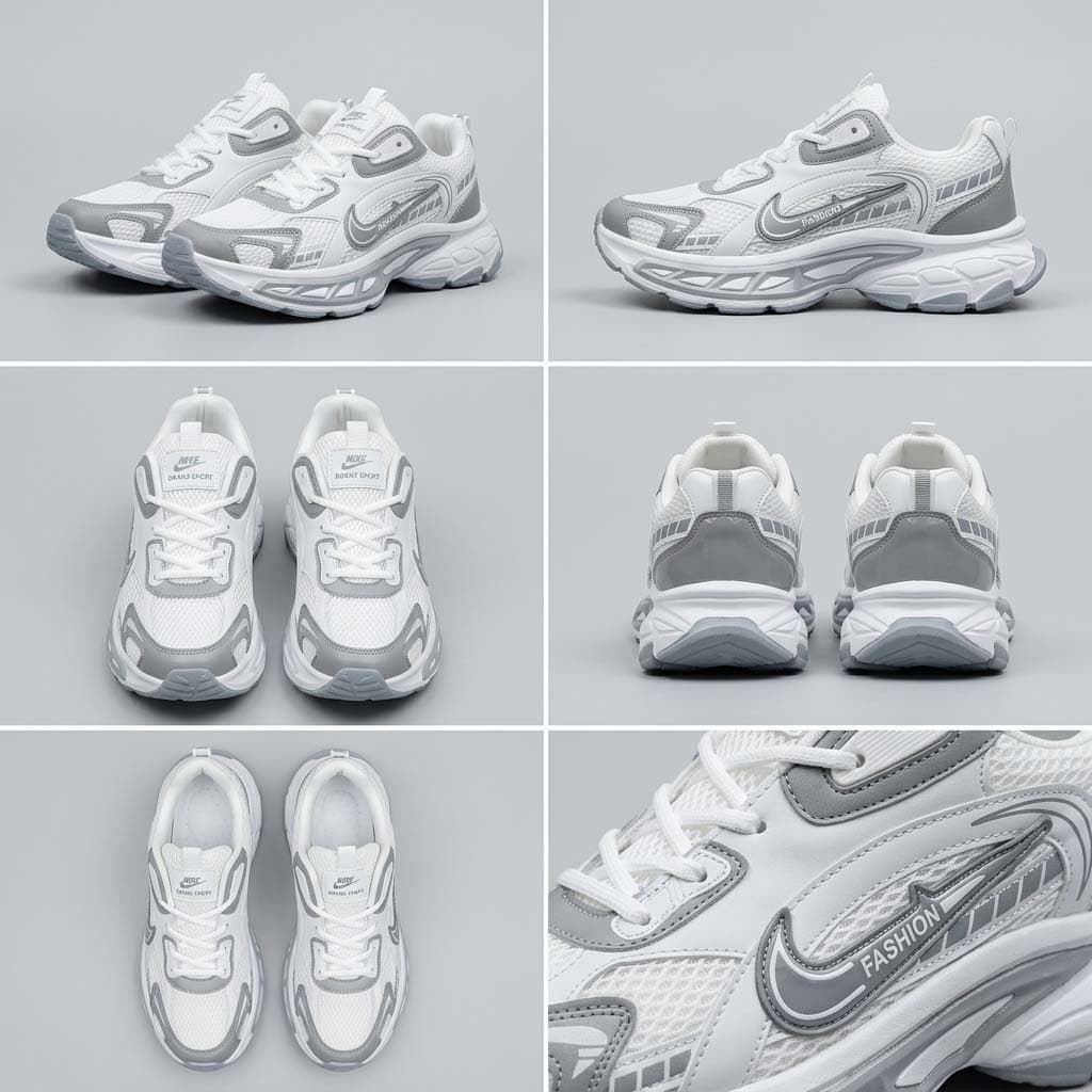کتونی مردانه فشن سفید طوسی | Men’s White Grey Fashion Sneakers — تصویر ۲