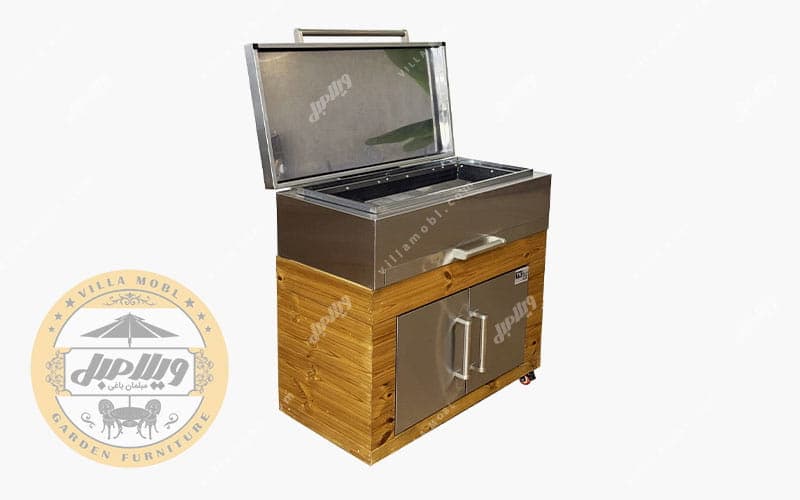 باربیکیو 110 سانت کابین دار ذغالی بالا استیل کابین استیل ترموود درب تخت عرض 50