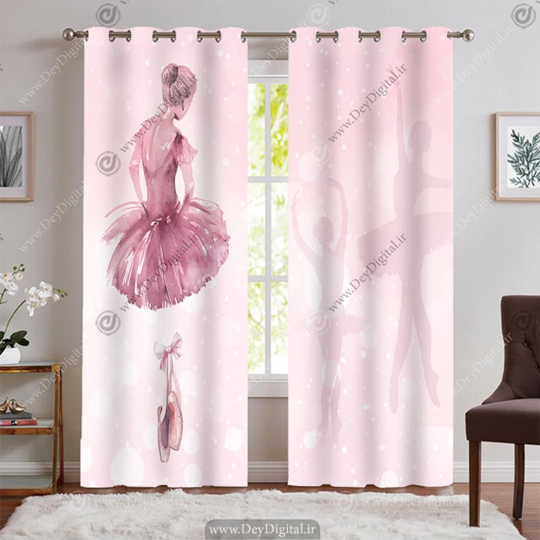 پرده تصویری اتاق دختر طرح رقاص باله در حال رقص با لباس صورتی BA-9426