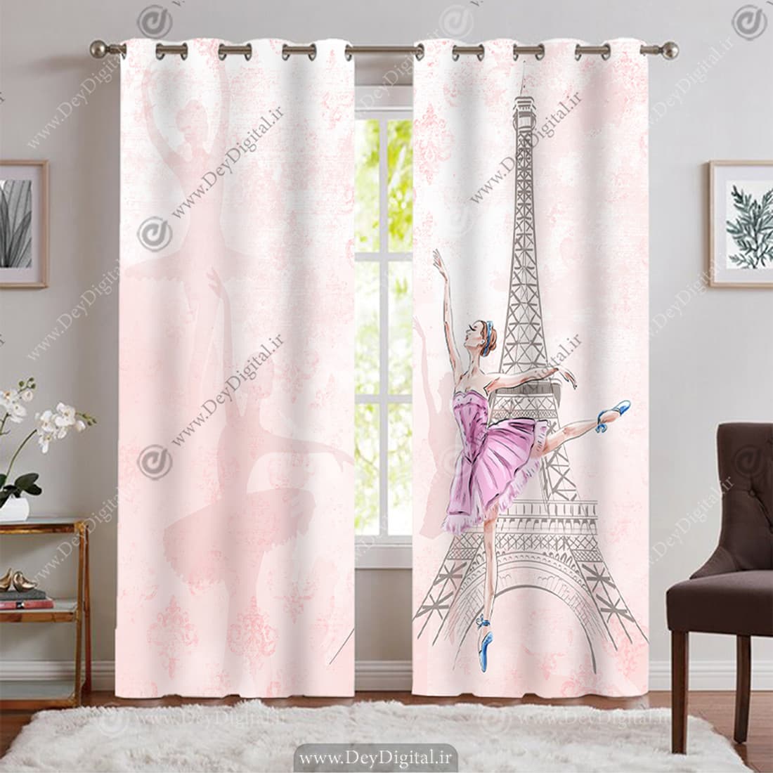 پرده شیک دخترانه طرح رقص باله در کنار برج ایفل BA-9433