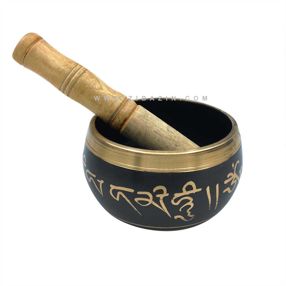 کاسه تبتی (مرتعش) هندی : طرحدار مشکی – قطر ۹ سانتی متر