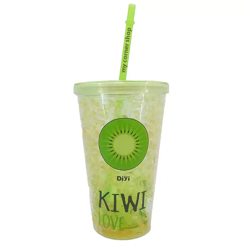 لیوان طرح KIWI، نی دار، استثنایی، پلاستیکی، کد 013
