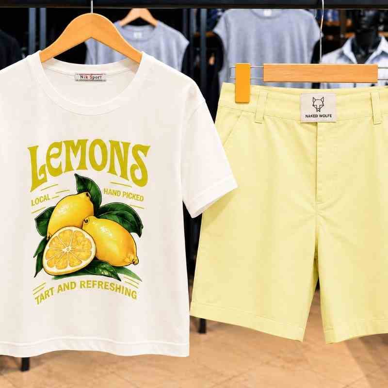 لباس خانگی زنانه تیشرت شلوارک لنين lemons