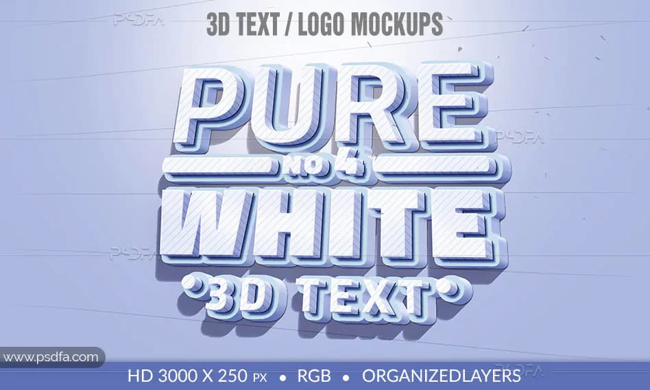 موکاپ متن و لوگوی سه بعدی (3D) با طرح سفید برای فتوشاپ