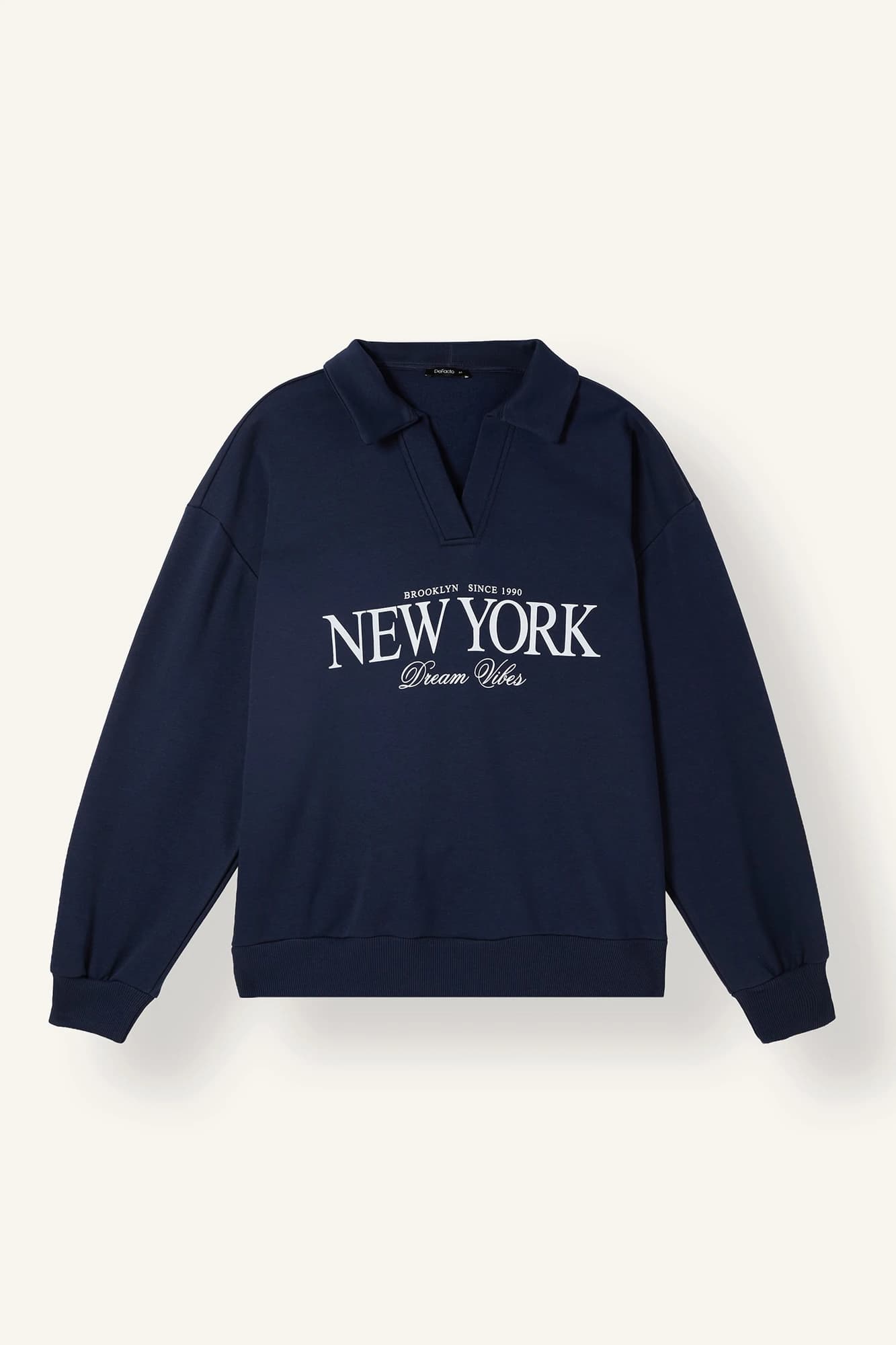 سویشرت یقه پولو زنانه دفکتو رنگ سرمهای طرح New York