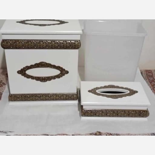جا دستمال کاغذی و سطل رومیزی چوب فلز ست دو تکه کامنا مدل 13144586
