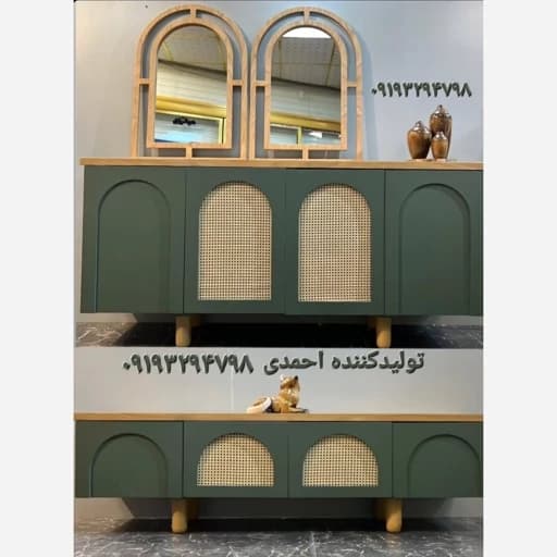 ست آینه کنسول میز تی وی سبز حصیری کامنا مدل 13152851