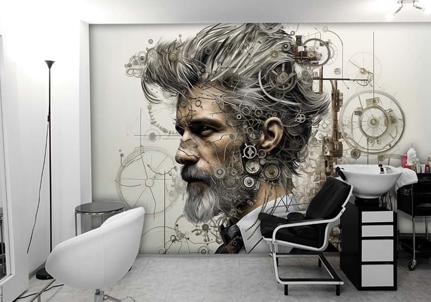 کاغذ دیواری سه بعدی آرایشگاه مردانه مدل مو رنگ جو گندمی HQ-1870
