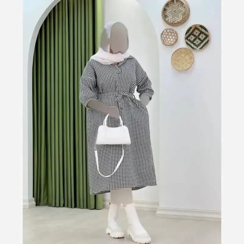 کفتان پاییزه مدل نلا جنس پیردوپل رنگ سفید مشکی سایز 38 تا 48 — تصویر ۷