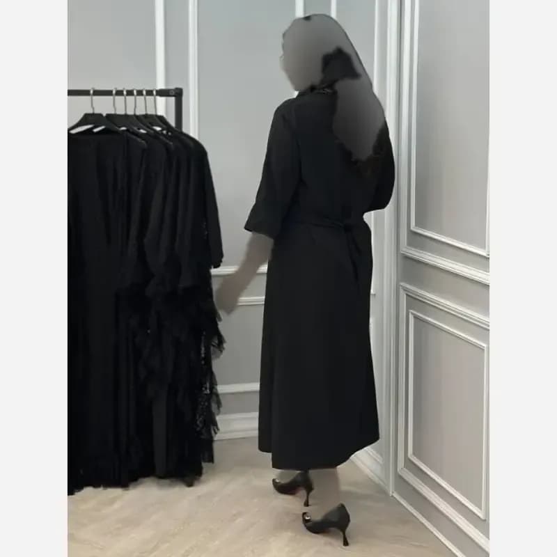 ست دو تیکه سارافون و رویه مدل ابریشم رنگ مشکی فری سایز — تصویر ۲