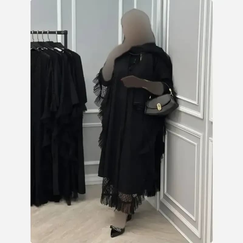 ست دو تیکه سارافون و رویه مدل ابریشم رنگ مشکی فری سایز — تصویر ۵