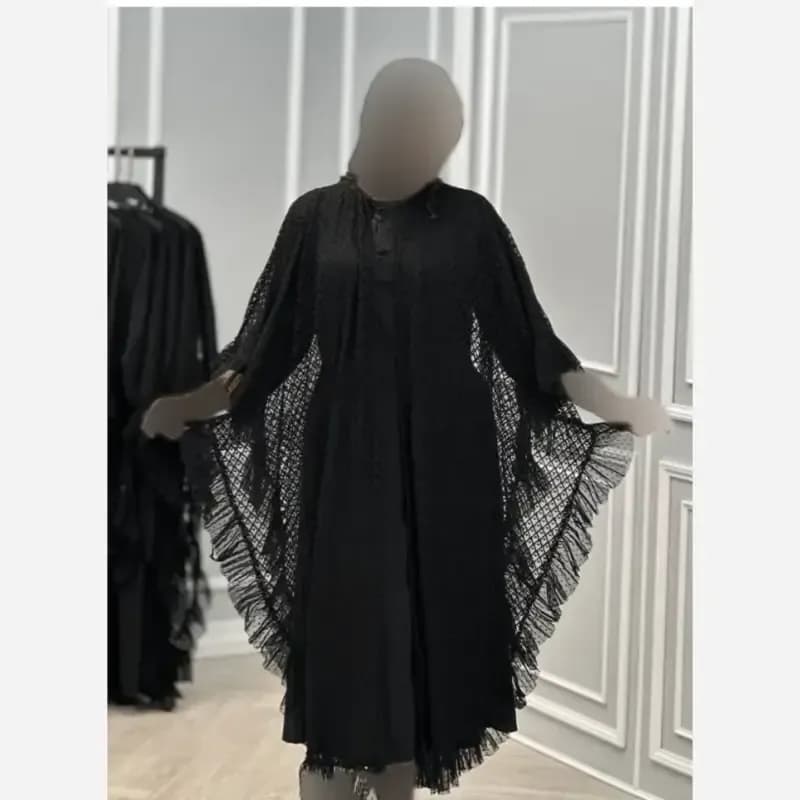 ست دو تیکه سارافون و رویه مدل ابریشم رنگ مشکی فری سایز — تصویر ۴