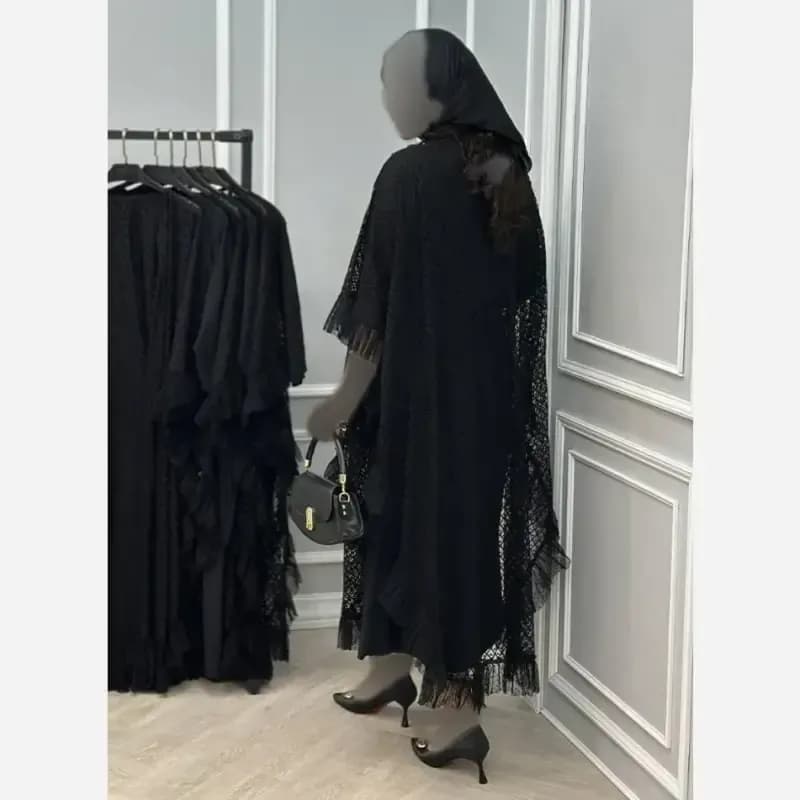 ست دو تیکه سارافون و رویه مدل ابریشم رنگ مشکی فری سایز — تصویر ۶