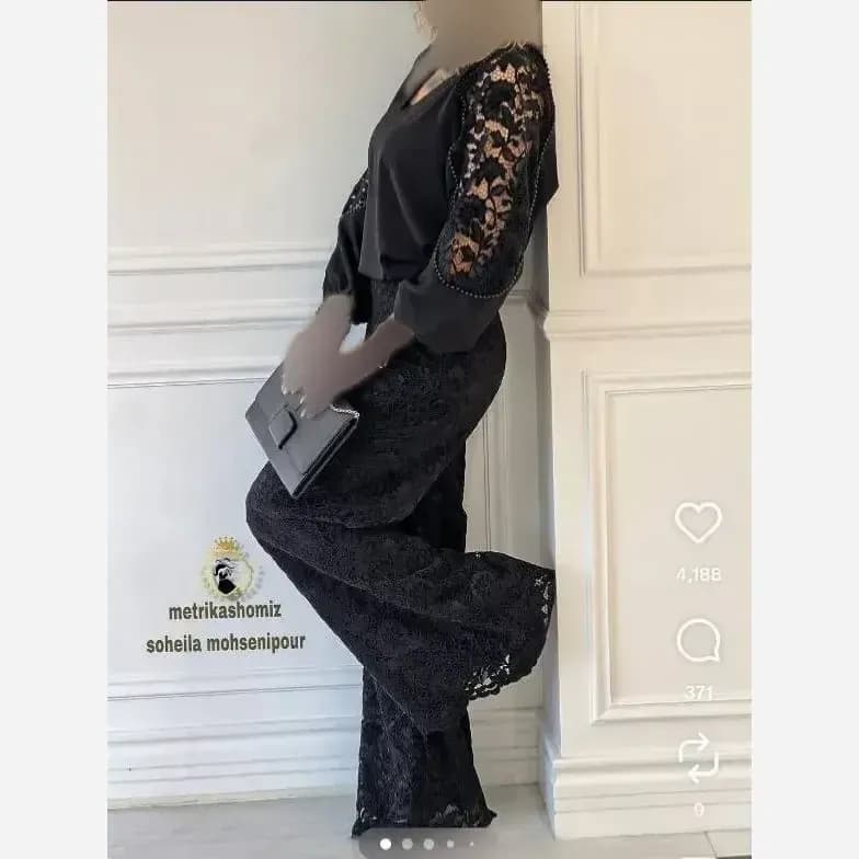 شلوار پلیسه گیپور زنانه مشکی آستر دار قد 95 سایز 38 تا 48 — تصویر ۳