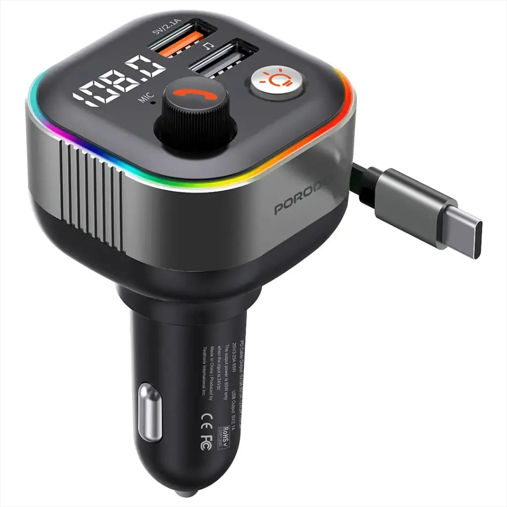 شارژر فندکی و فرستنده بلوتوث FM پرودو ۶۵ وات (PDFWCH069DG) Porodo Audio Boost Bluetooth FM Transmitter