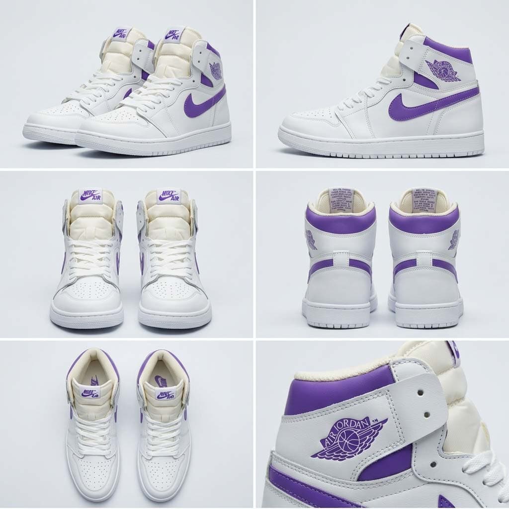 کتونی ساقدار مردانه Air Jordan 1 سفید بنفش مناسب استایل روزمره B | سایز 41 تا 44 — تصویر ۳