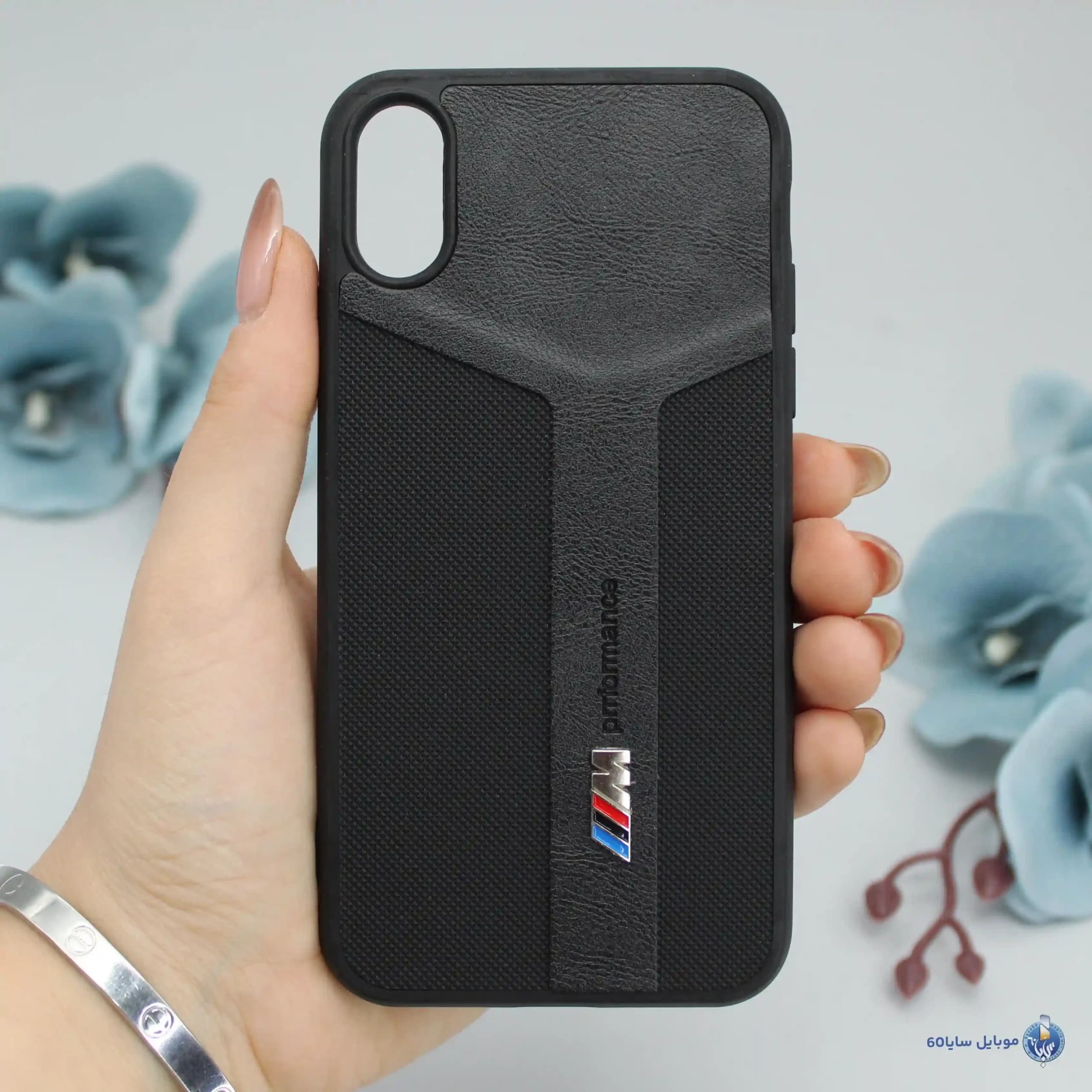 قاب گوشی iphone x اپل مدل چرمی طرح BMW رنگ مشکی