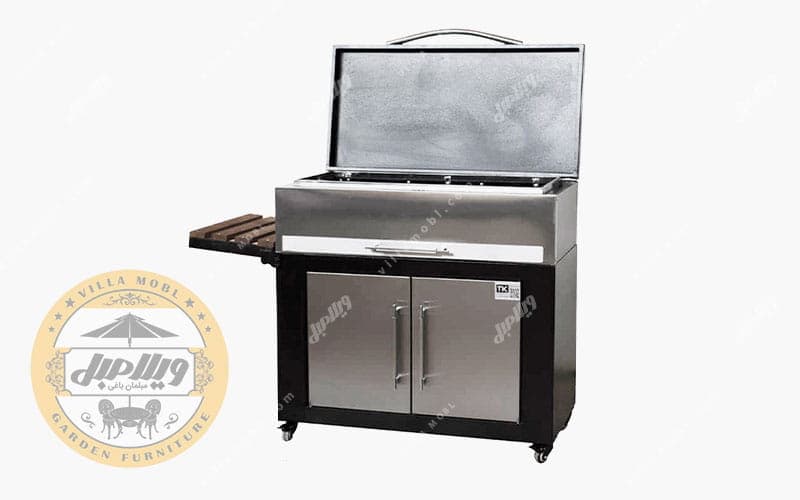 باربیکیو 110 سانت کابین دار ذغالی نما استیل درب تخت عرض 50