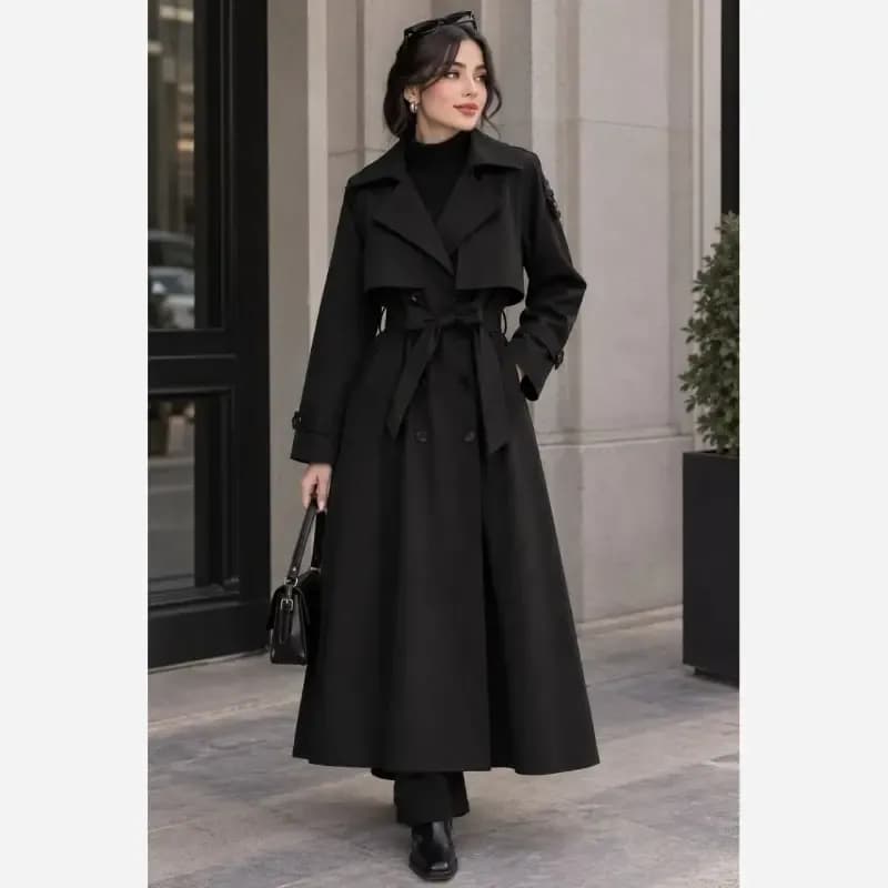 ترنچ کت زنانه کتان TC کجراه مدل ماریا قد 120 سایز 36 تا 54 — تصویر ۶