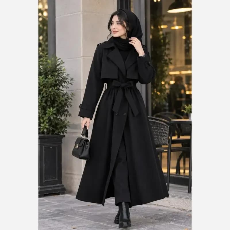 ترنچ کت زنانه کتان TC کجراه مدل ماریا قد 120 سایز 36 تا 54 — تصویر ۸