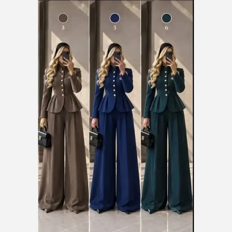 کت و شلوار زنانه جنس مازراتی دو سایزی رنگبندی متنوع — تصویر ۳