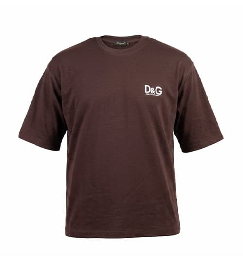 تیشرت یقه گرد مردانه باکسی ساده مچینست قهوه ای D&G کد 50306