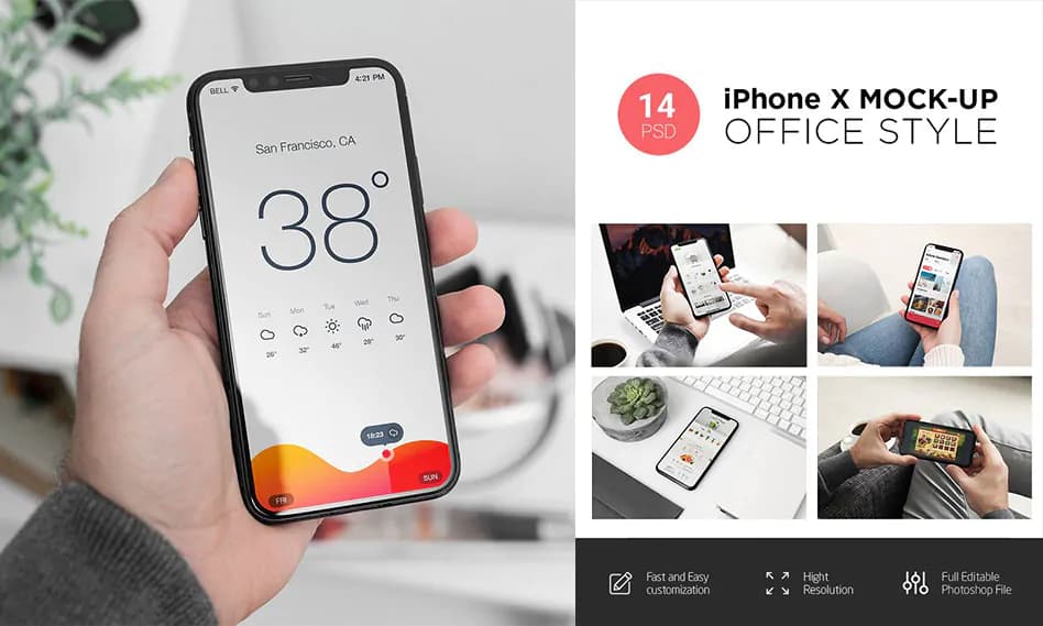 14 موکاپ آیفون ایکس در دست به صورت لایه باز برای فتوشاپ + فیلم آموزشی