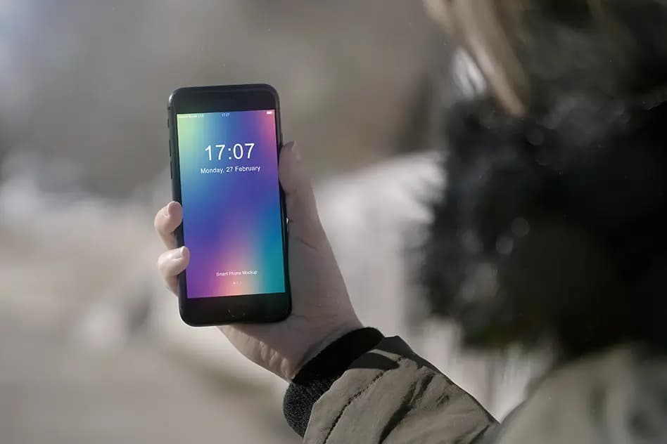 موکاپ موبایل آیفون در دست به صورت لایه باز برای فتوشاپ — تصویر ۴