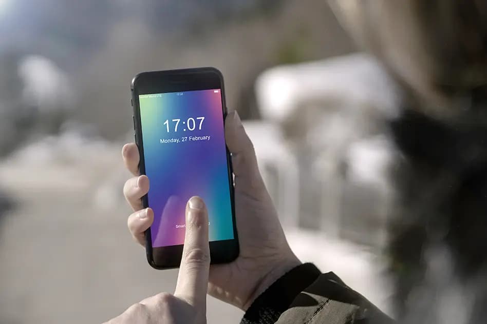 موکاپ موبایل آیفون در دست به صورت لایه باز برای فتوشاپ — تصویر ۳