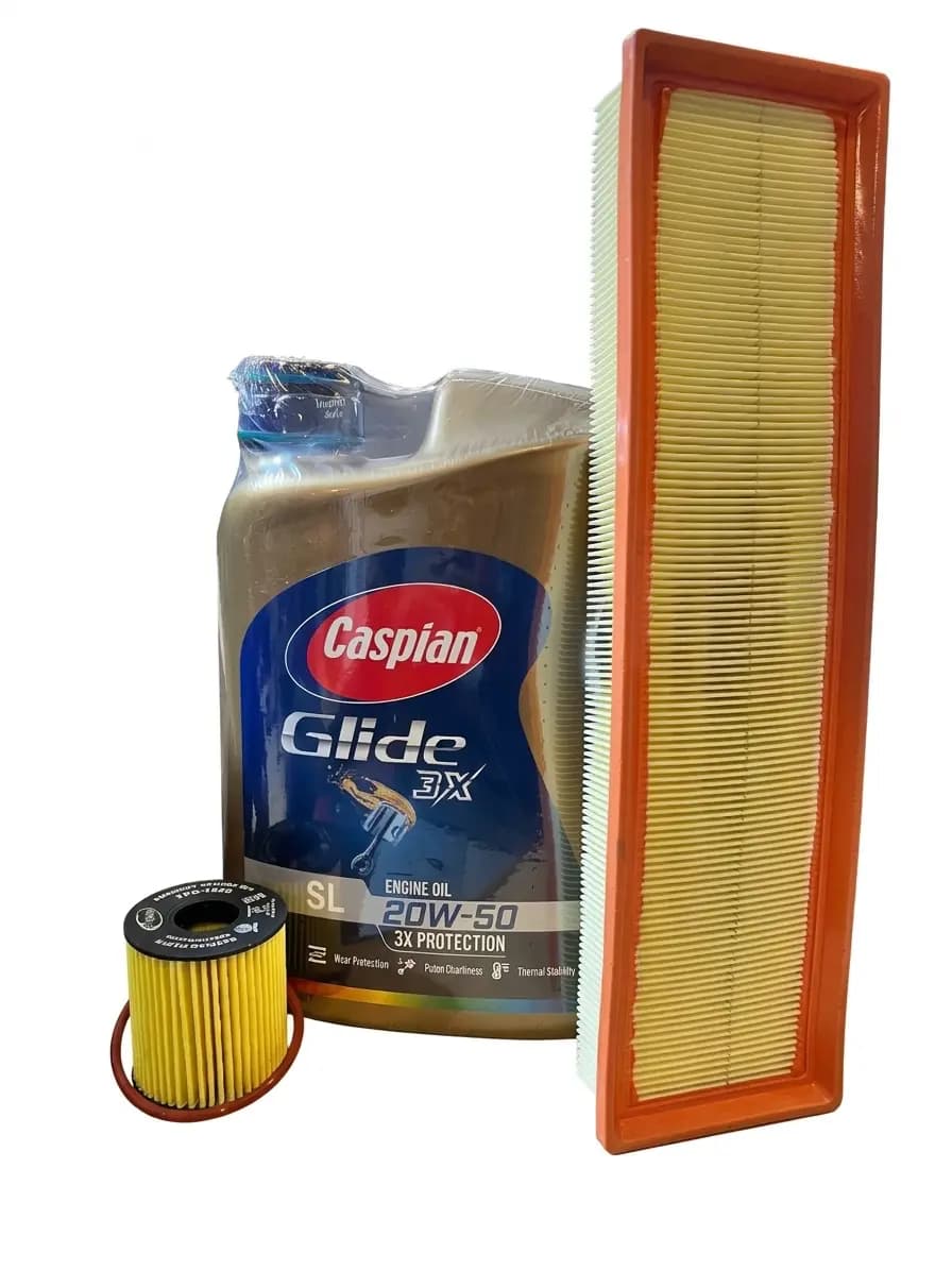 پک تعویض روغن پژو 206 تیپ 2 با روغن کاسپین 20W-50 و فیلتر روغن و هوا