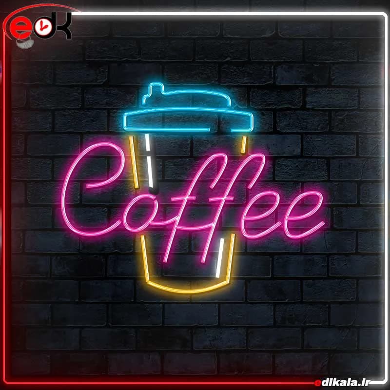 تابلو نئون طرح فنجان قهوه شماره 1 در ابعاد مختلف+ترانس+فایل کورل برش