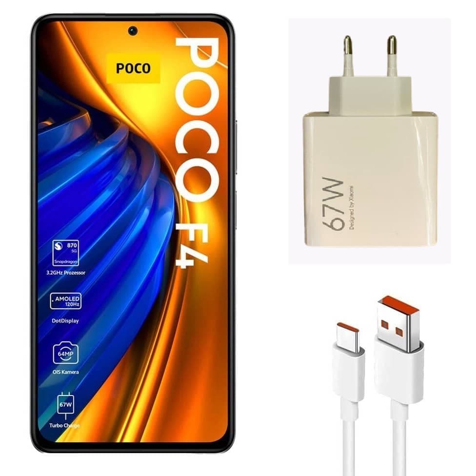 شارژر 67 وات شیائومی Poco F4 سرکارتن + سوزن سیم‌کارت طرح مستطیل
