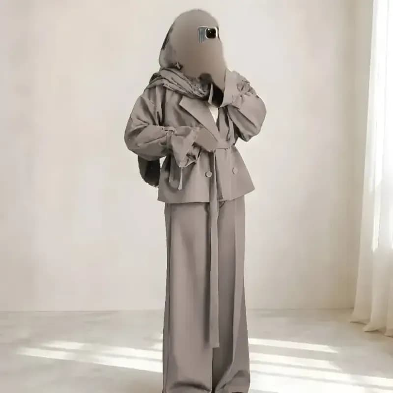 کت شلوار زنانه مجلسی جنس مازراتی آستین عروسکی رنگ بندی متنوع — تصویر ۸