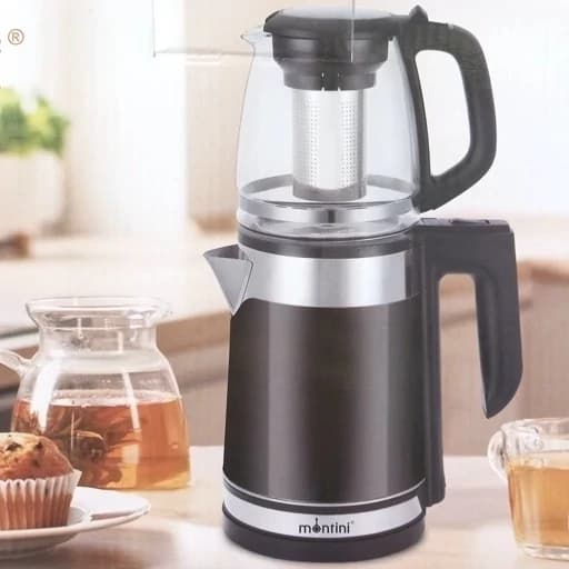 چای ساز روی همی Montini اصلی،کتر برقی مونتینی1.8 لیتری و قوری 1 لیتری،دمنوش ساز،سماور برقی،چایساز مونتینی،پس کرایه8