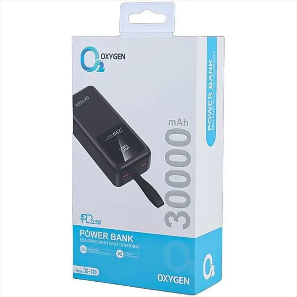 شارژر همراه PD22.5W + 22.5W اکسیژن مدل OX-120 ظرفیت 30000mAh — تصویر ۳