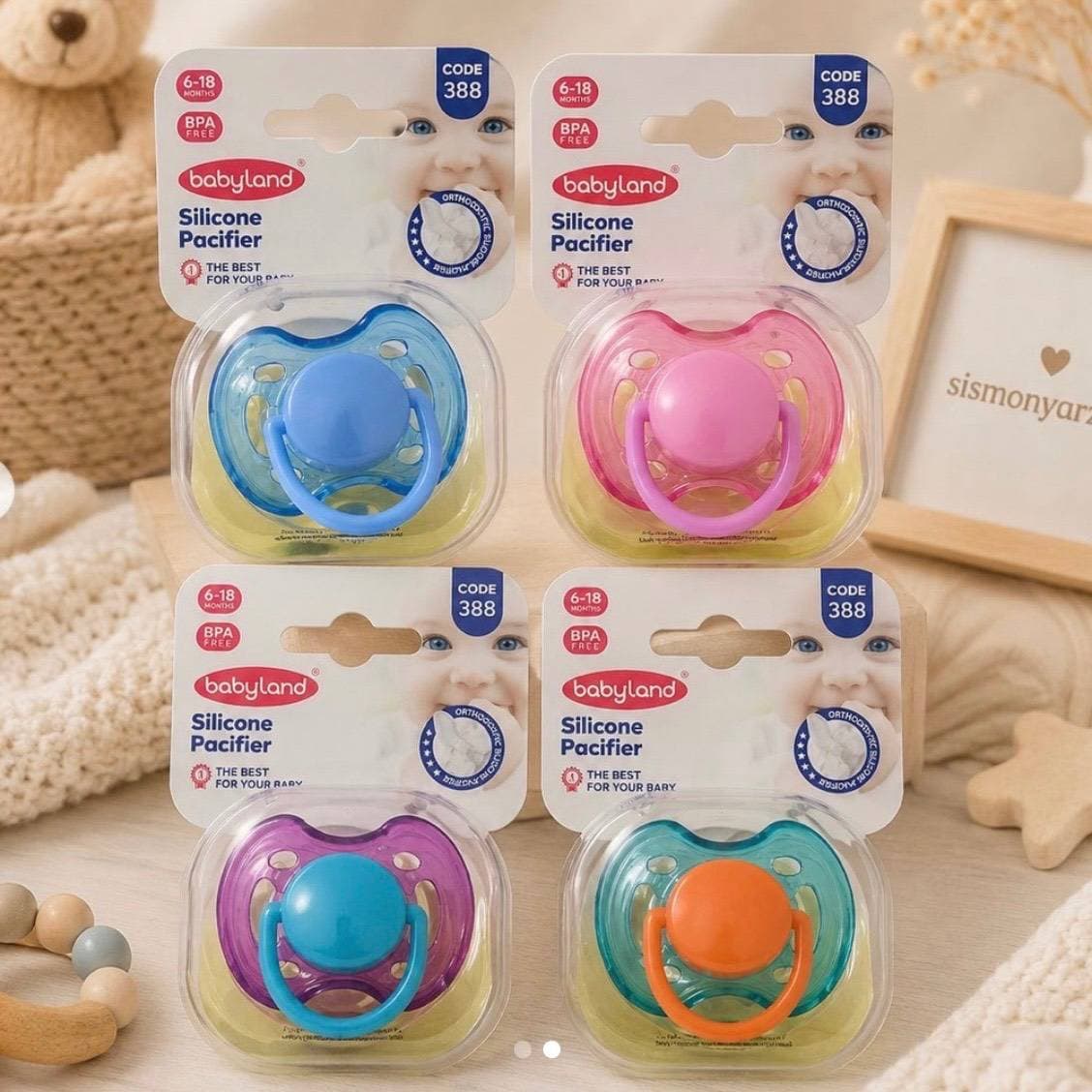 پستانک ارتودنسی رنگی 6 تا 18 ماه بیبی لند baby land کد 388 همه رنگ ها — تصویر ۲