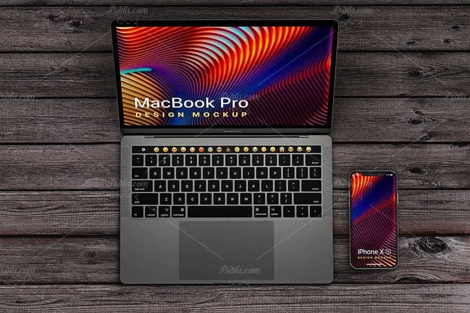 موکاپ مک بوک پرو و آیفون ایکس اس MacBook Pro iPhone XS Mockup — تصویر ۳