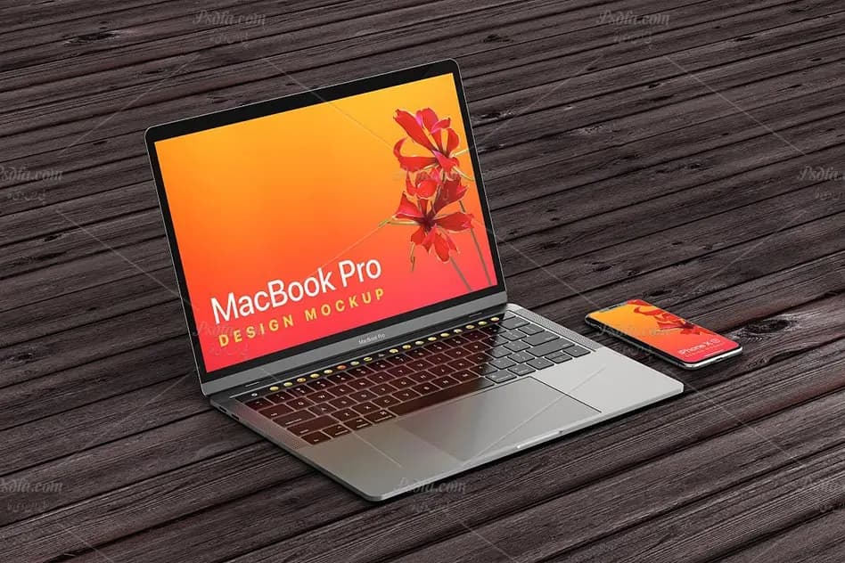 موکاپ مک بوک پرو و آیفون ایکس اس MacBook Pro iPhone XS Mockup — تصویر ۴