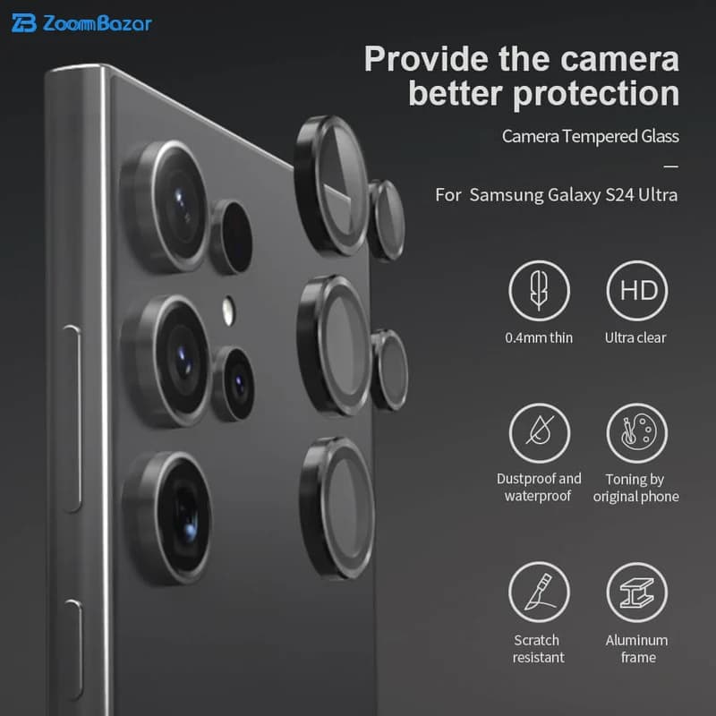 محافظ لنز دوربین بوف مدل HD-ColorLenz-G مناسب برای گوشی موبایل سامسونگ Galaxy S24 Ultra — تصویر ۲