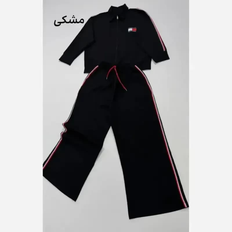 ست سویشرت شلوار زنانه مدل Tommy جنس دبل مازراتی رنگ مشکی سورمه ای موکا فری سایز — تصویر ۴