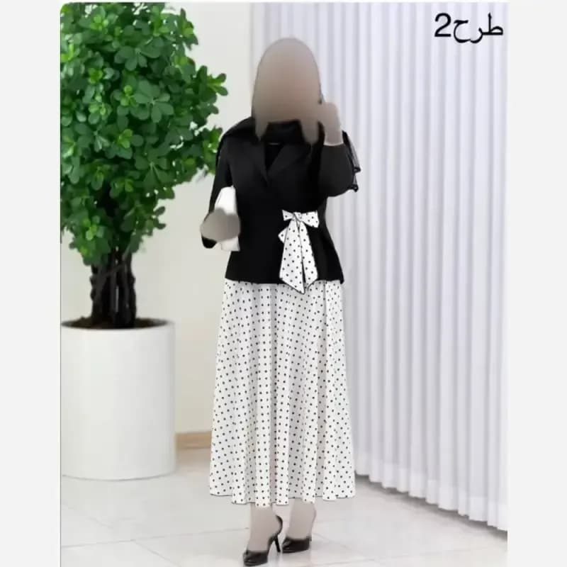 ست کت و دامن مدل ربکا جنس کت کرپ مازراتی و دامن بوگاتی فری سایز — تصویر ۳